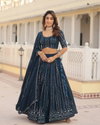Krishi Navy Blue Wedding Wear Georgette Designer Lehenga Choli Wholesale Price In Surat
